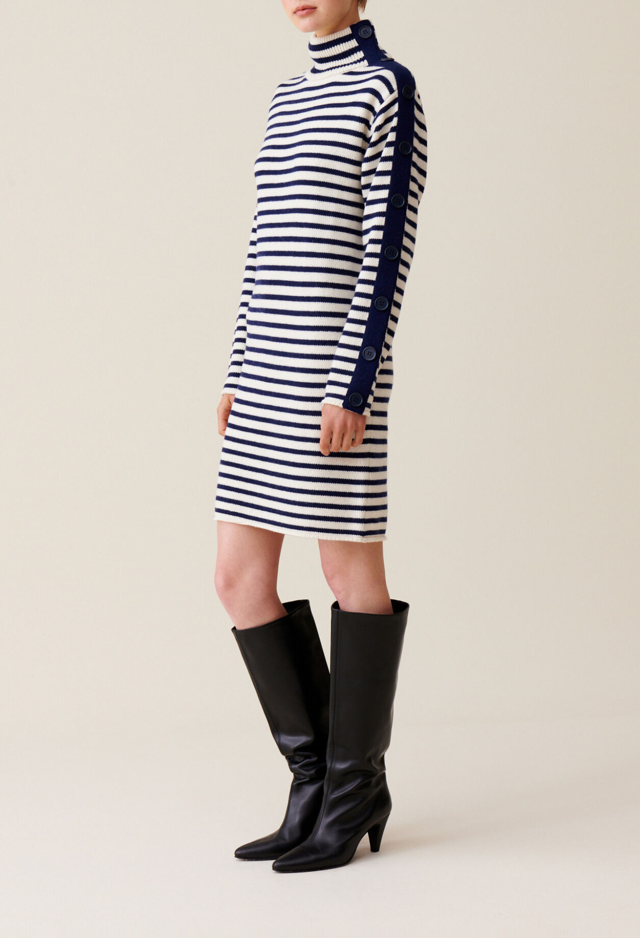 High-neck knitted sailor dress