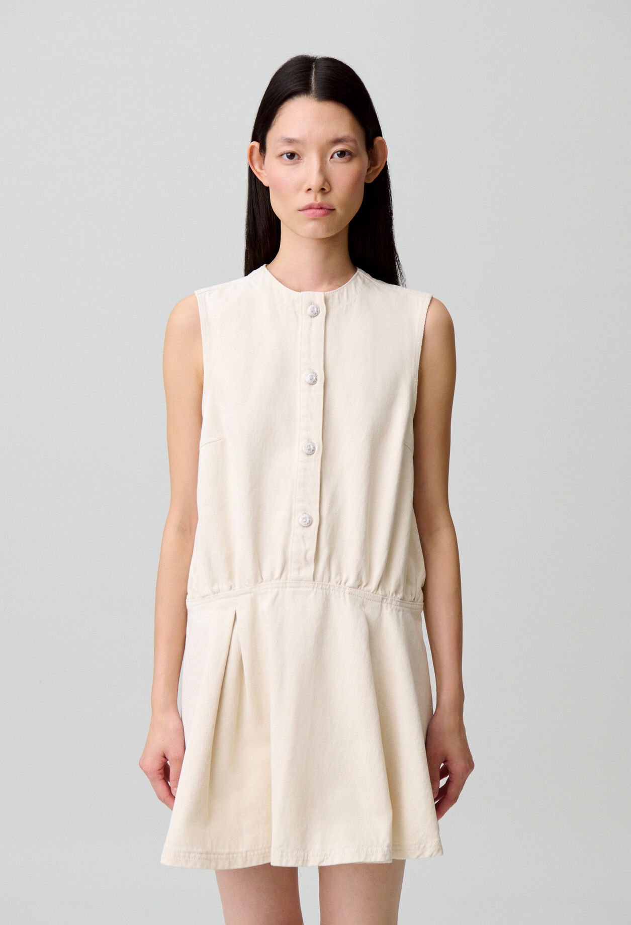 Flared light denim dress