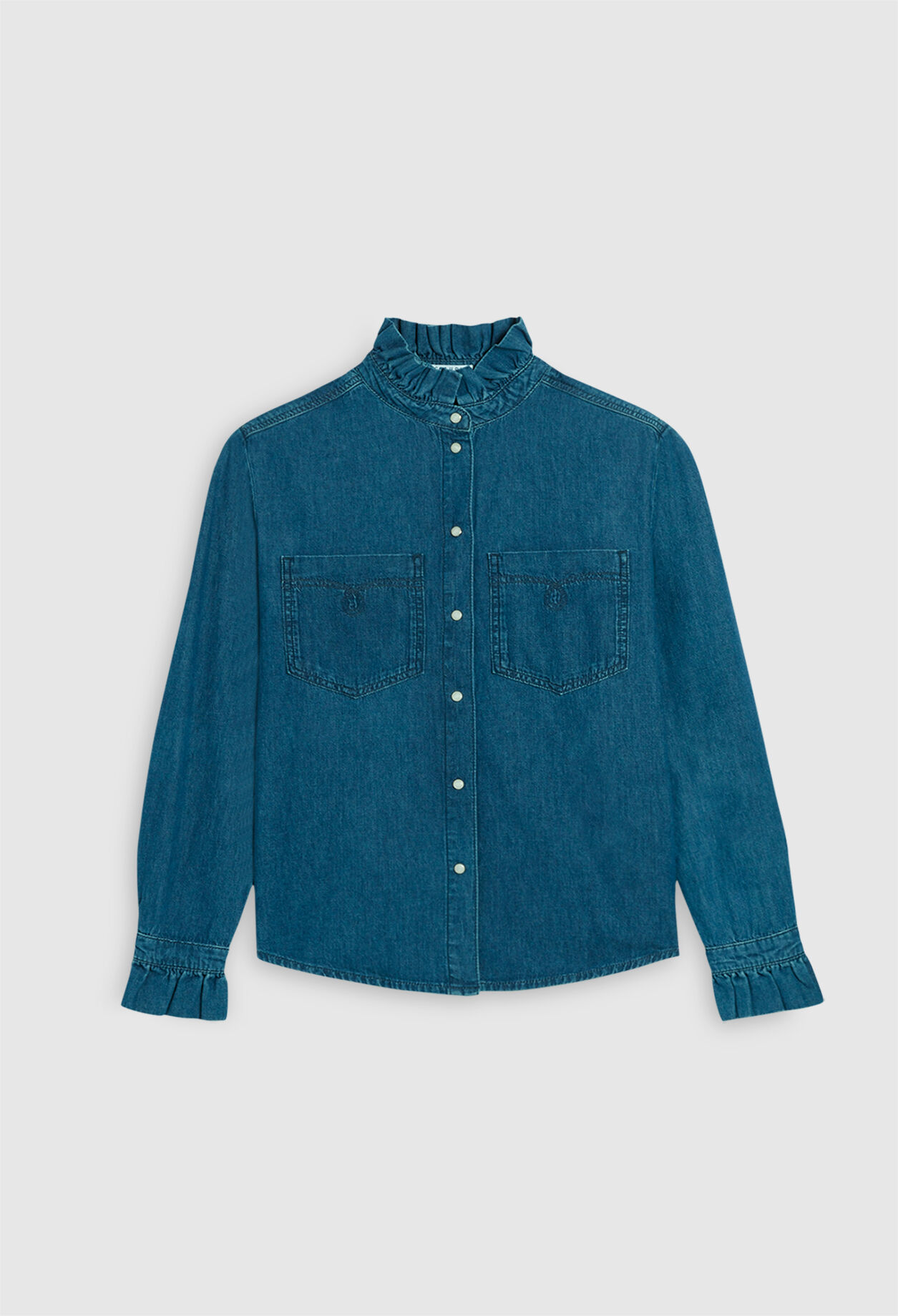 Organic cotton gathered collar shirt