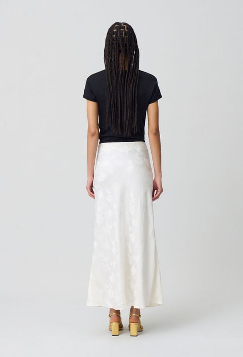 Mid-length flowy satin skirt