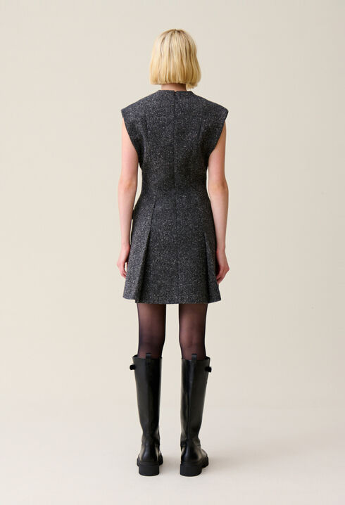 Grey fitted tweed suit dress