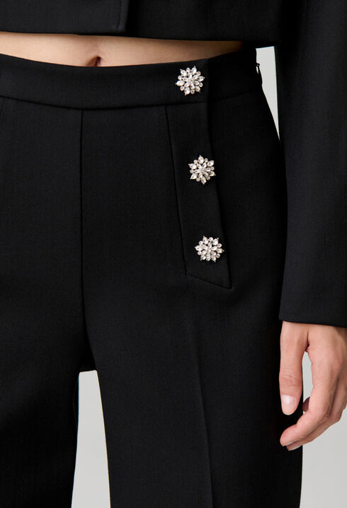 Straight-leg jewel button trousers