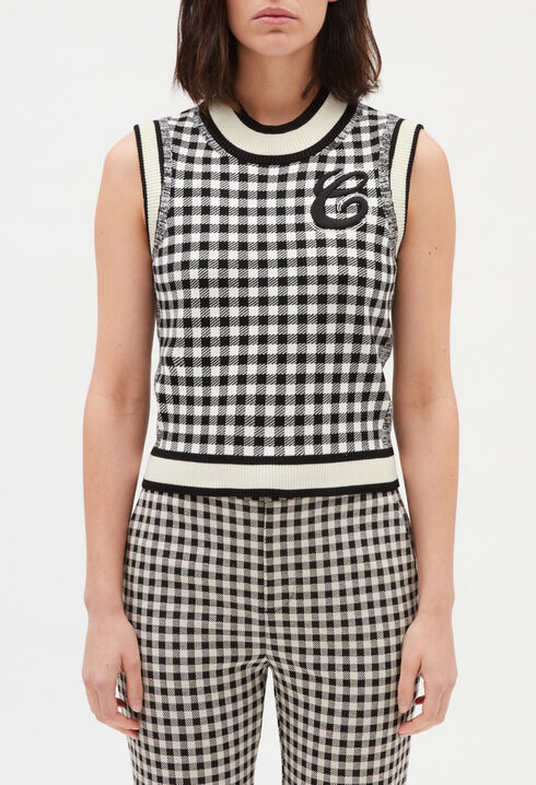 Two-tone checked sleeveless jumper