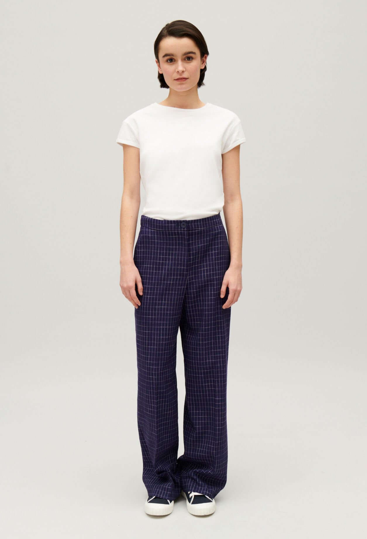 Indigo checked suit trousers