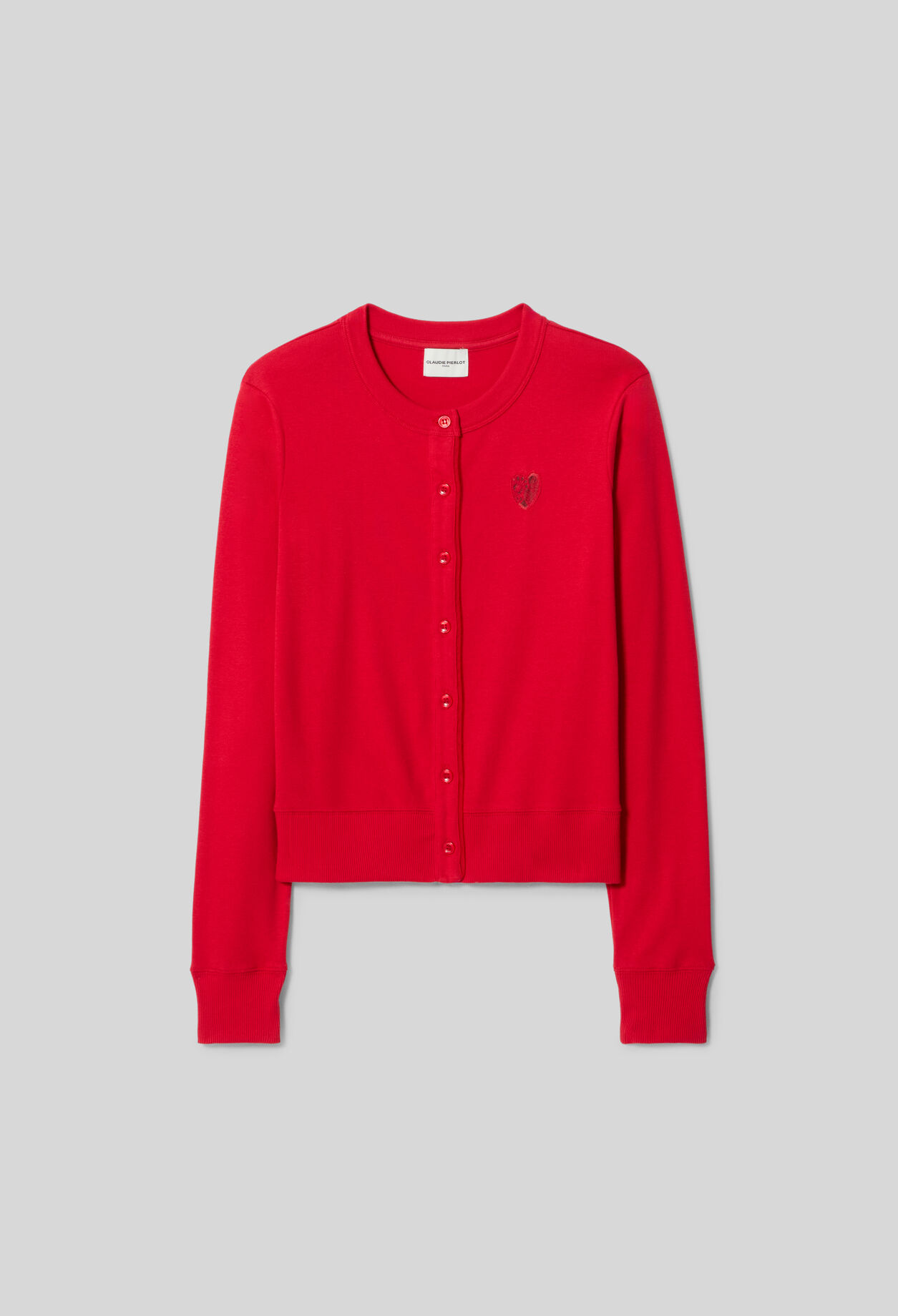 Red Cotton Cardigan with Lace Heart