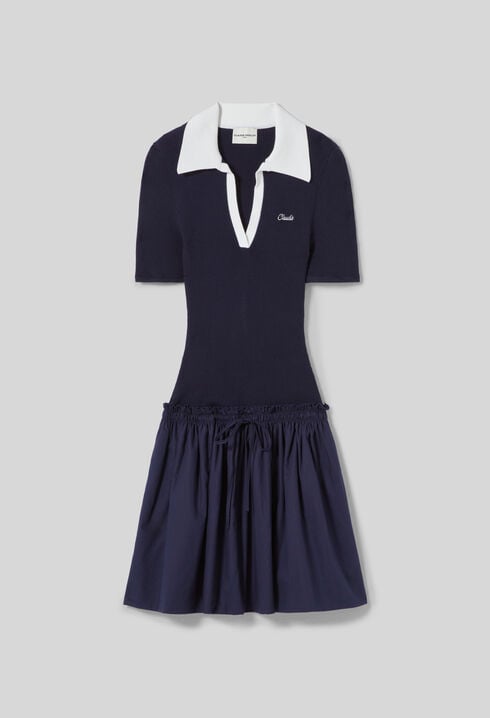 Bi-material knit dress