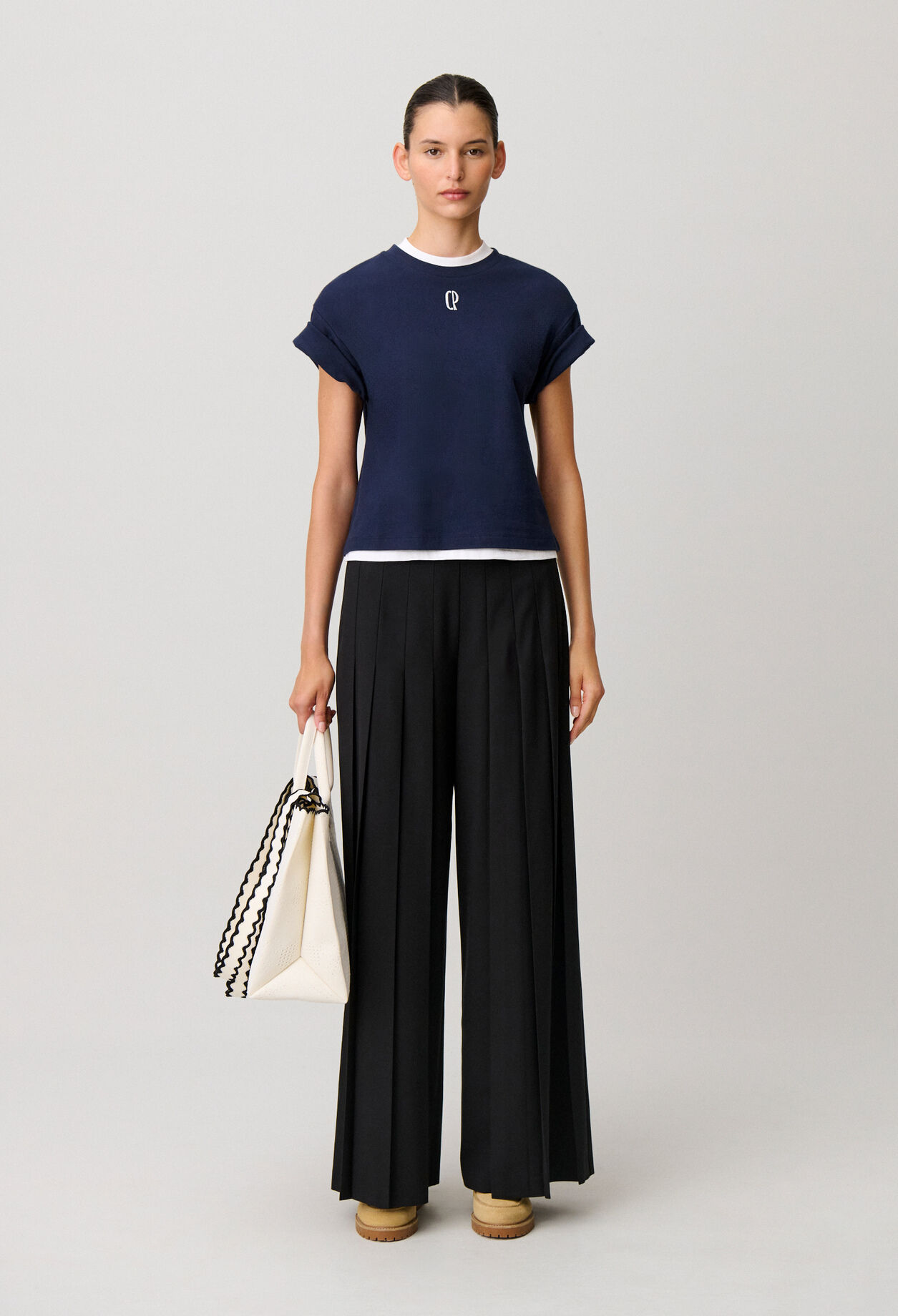 Black pleated wide-leg trousers