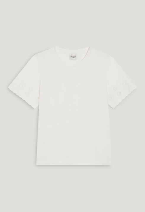 Ecru cotton broderie anglaise T-shirt