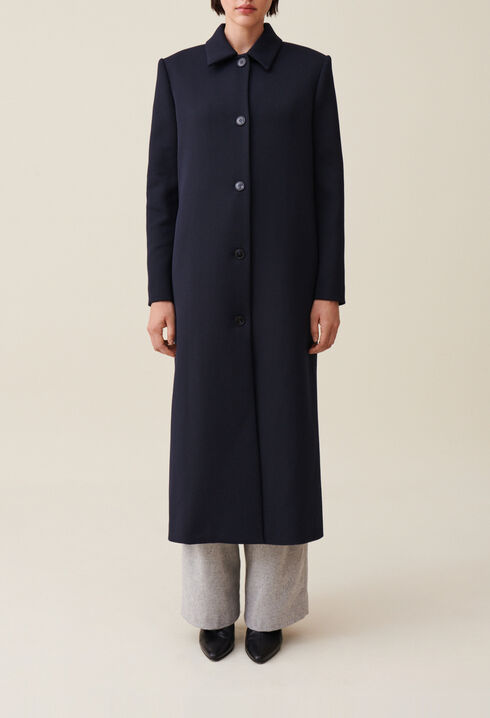 Long blue straight-cut coat