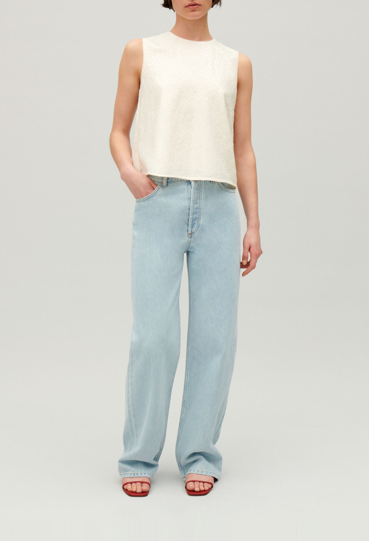 Ecru sequined sleeveless top