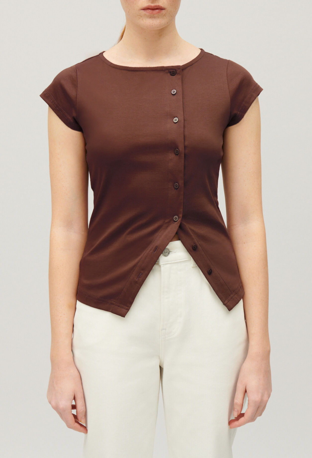 Black asymmetric button-up top