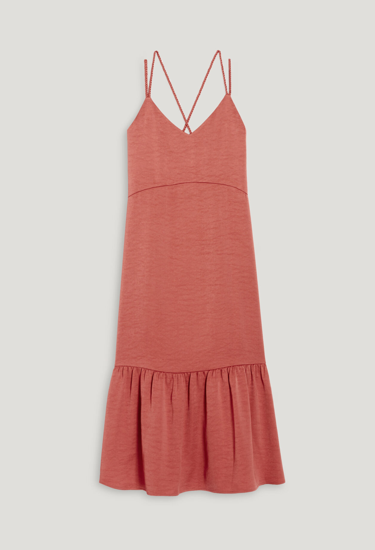 Terracotta satin midi dress