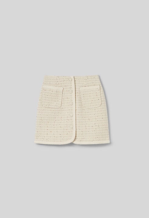 Buttoned tweed mini skirt