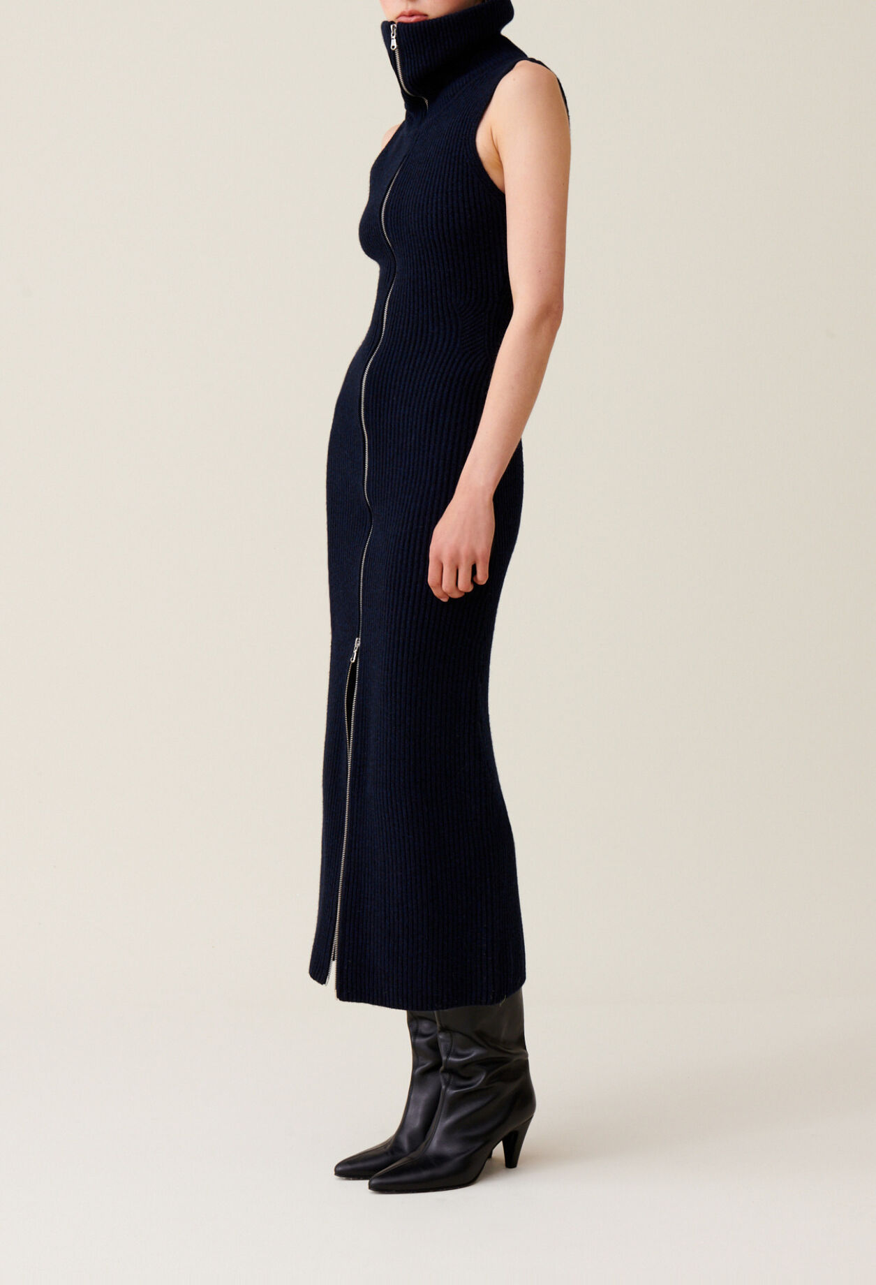 High Neck Zip Knit Dress