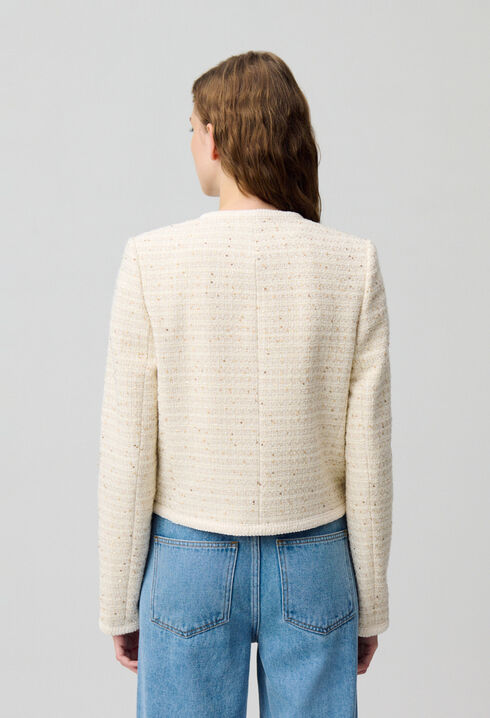 Buttoned short tweed jacket