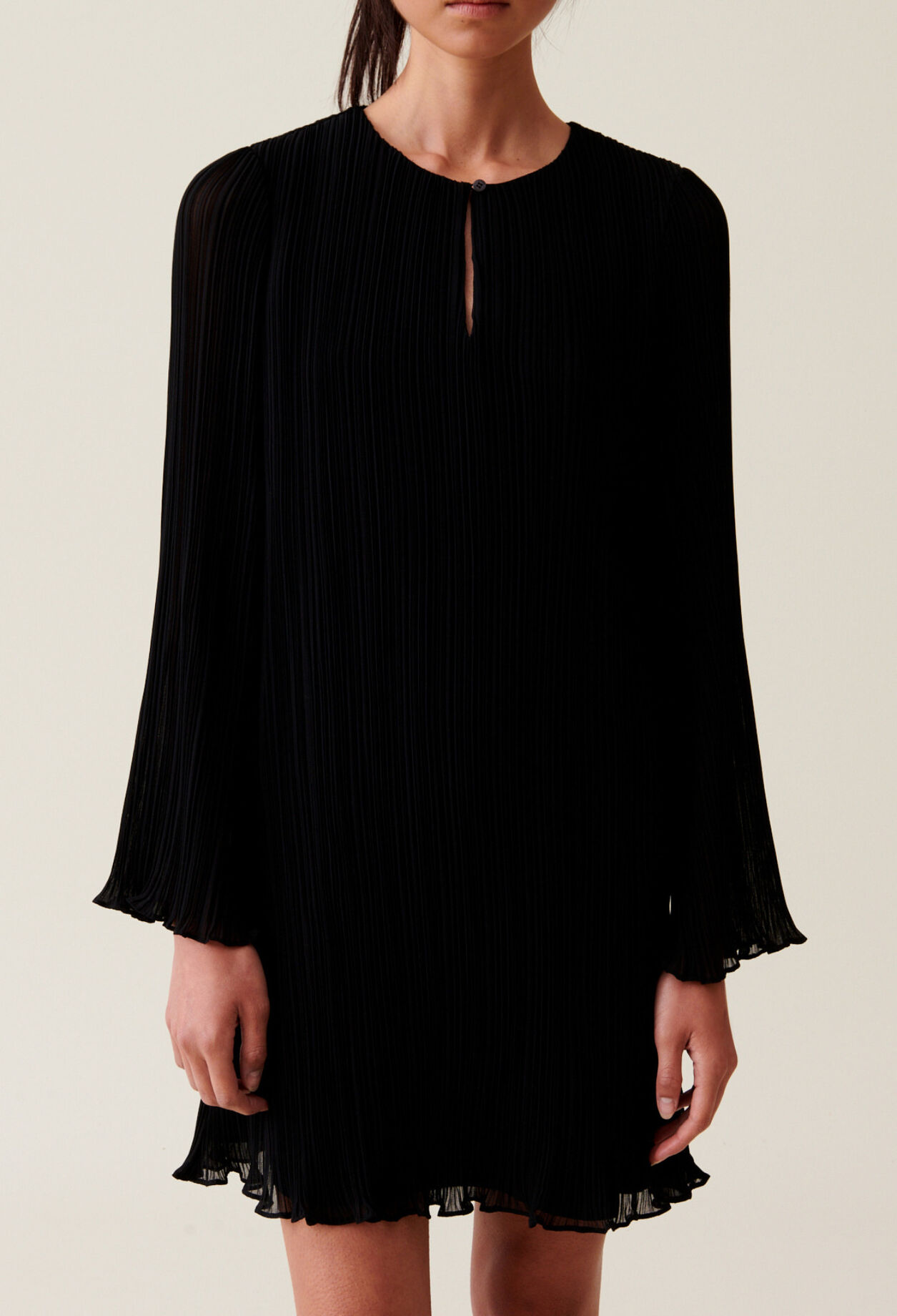 Pleated Short Dress, Long Sleeves