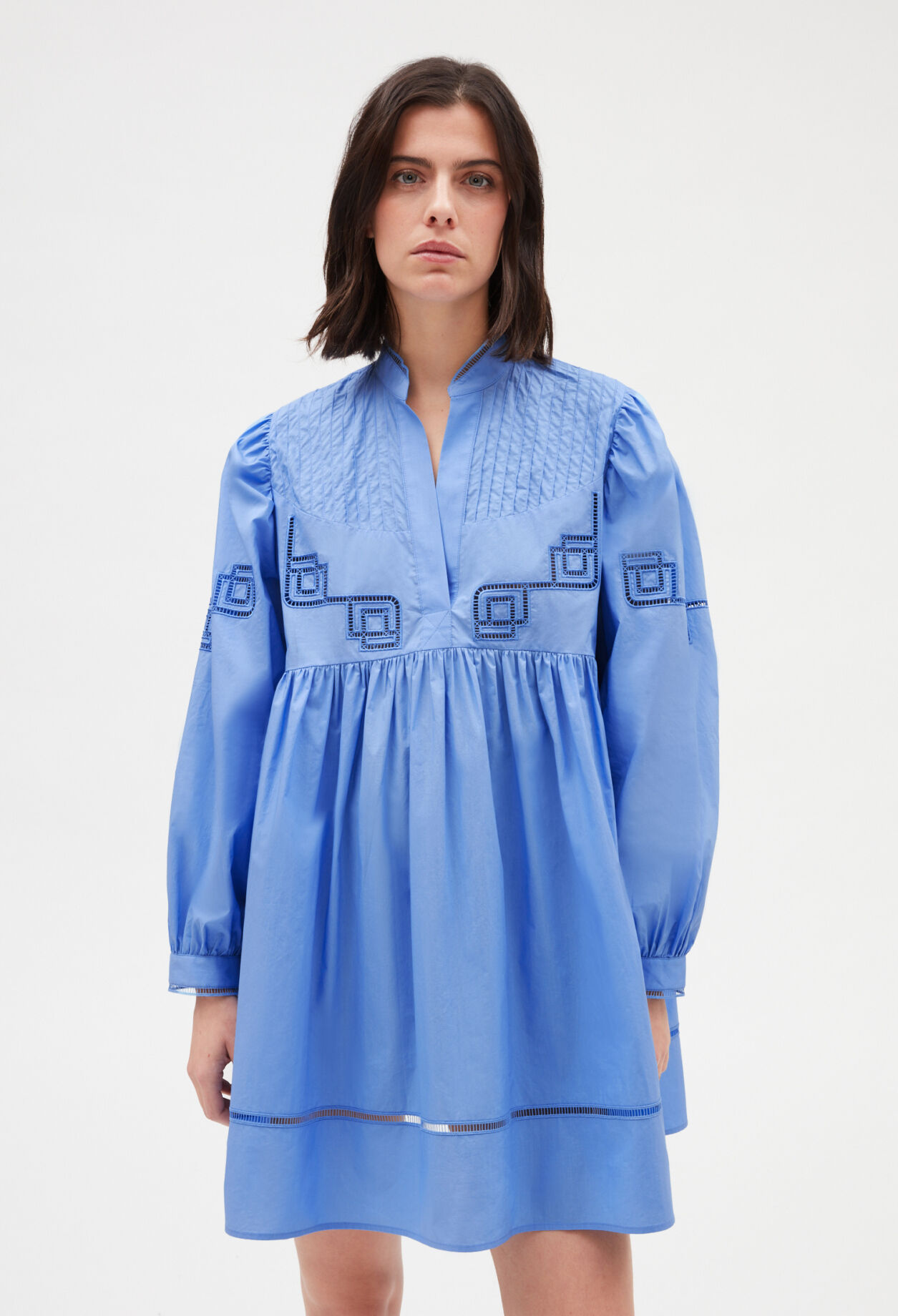 Embroidered blue cotton mini dress