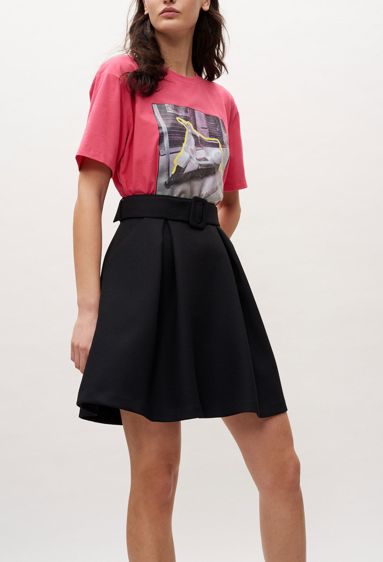 andmary Heidi belt pleats set up black Seam Detailing Belted