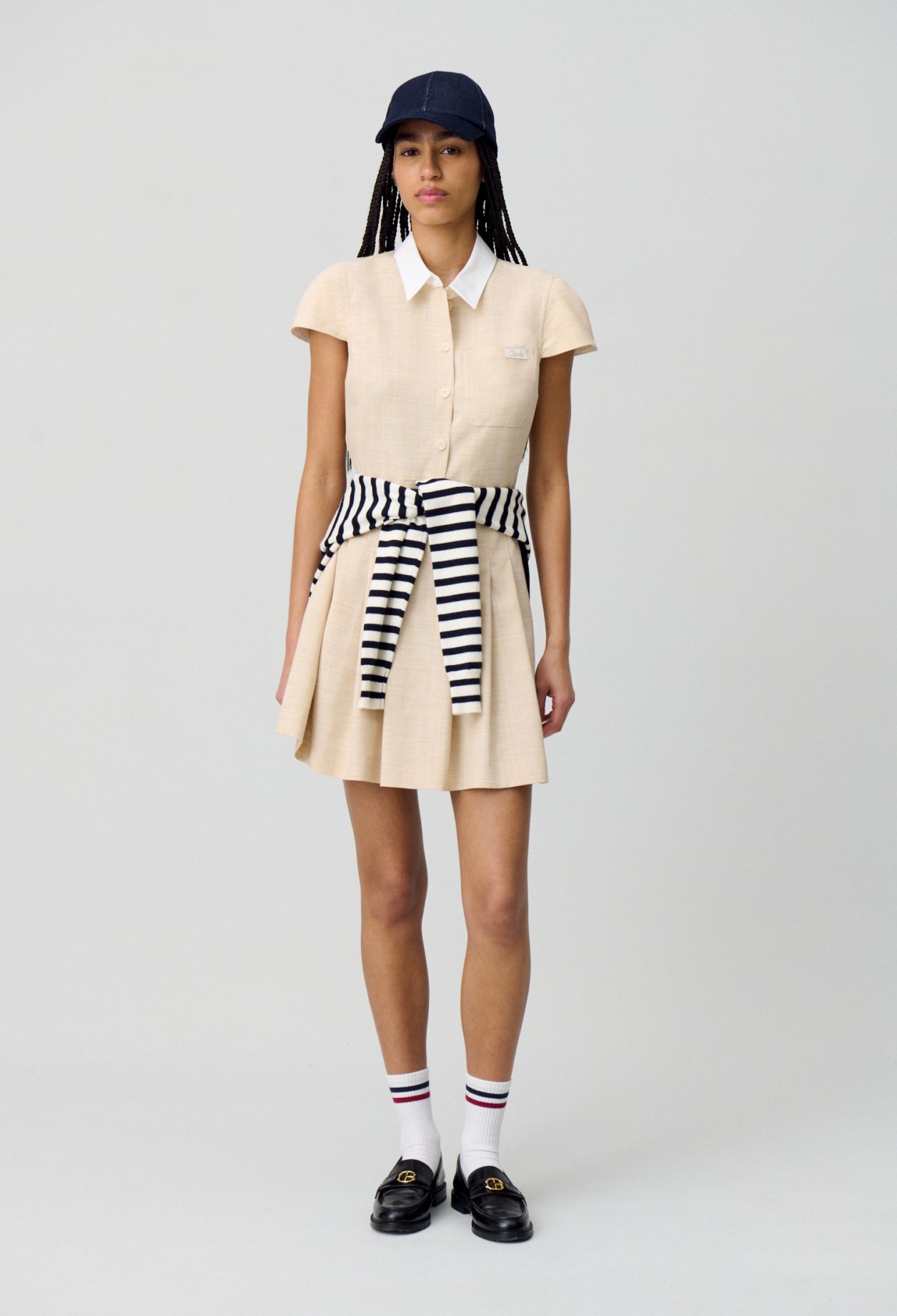 ワンピース [CLAUDIE PIERLOT] Belted Pleated Mini Dress Claudie Pierlot Pleated Mini Dress | Neutrals | FARFETCH