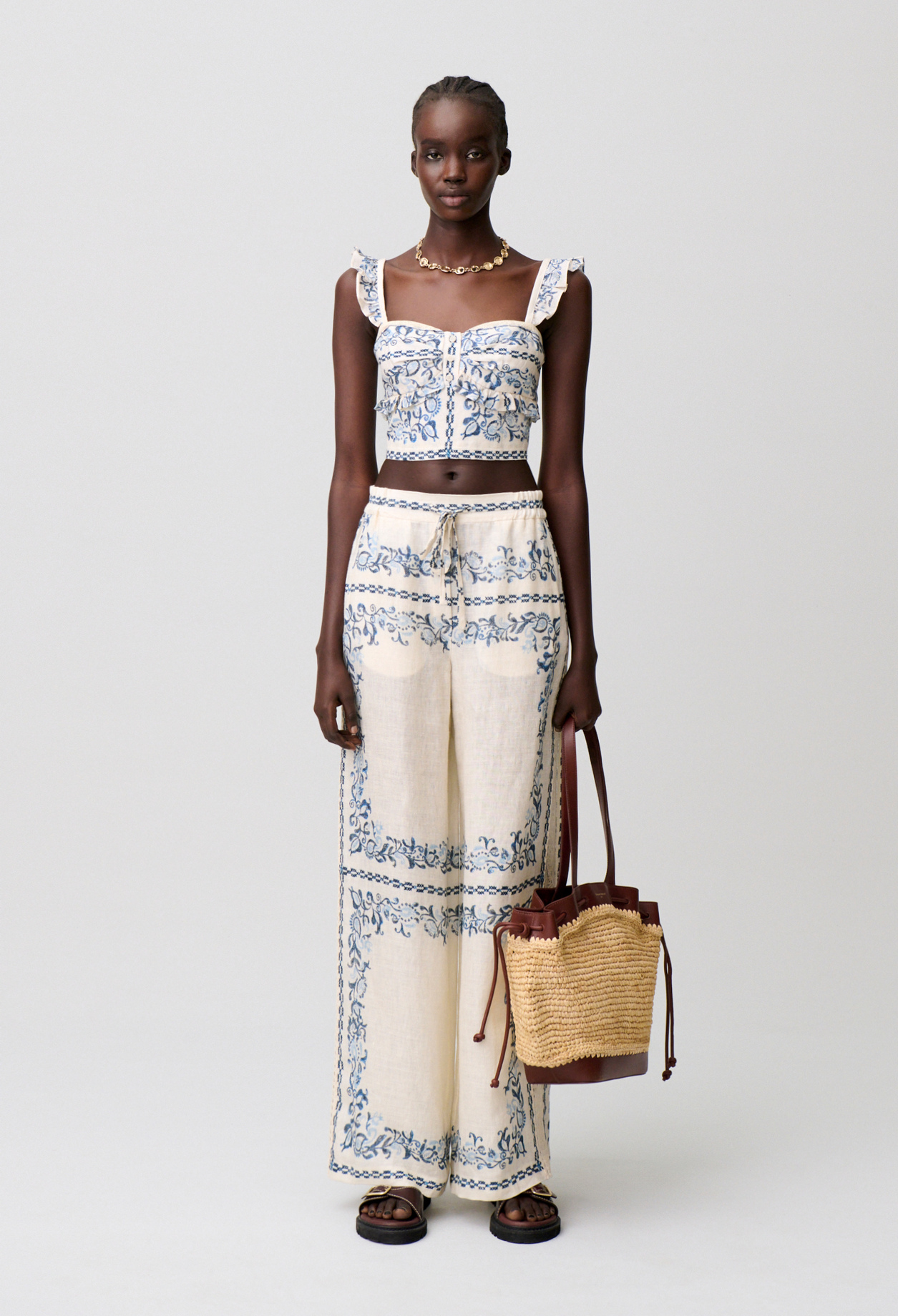 【新品未使用】 ANDRESD ruffled bustier pants Ruffled linen bustier top for women | Claudie Pierlot