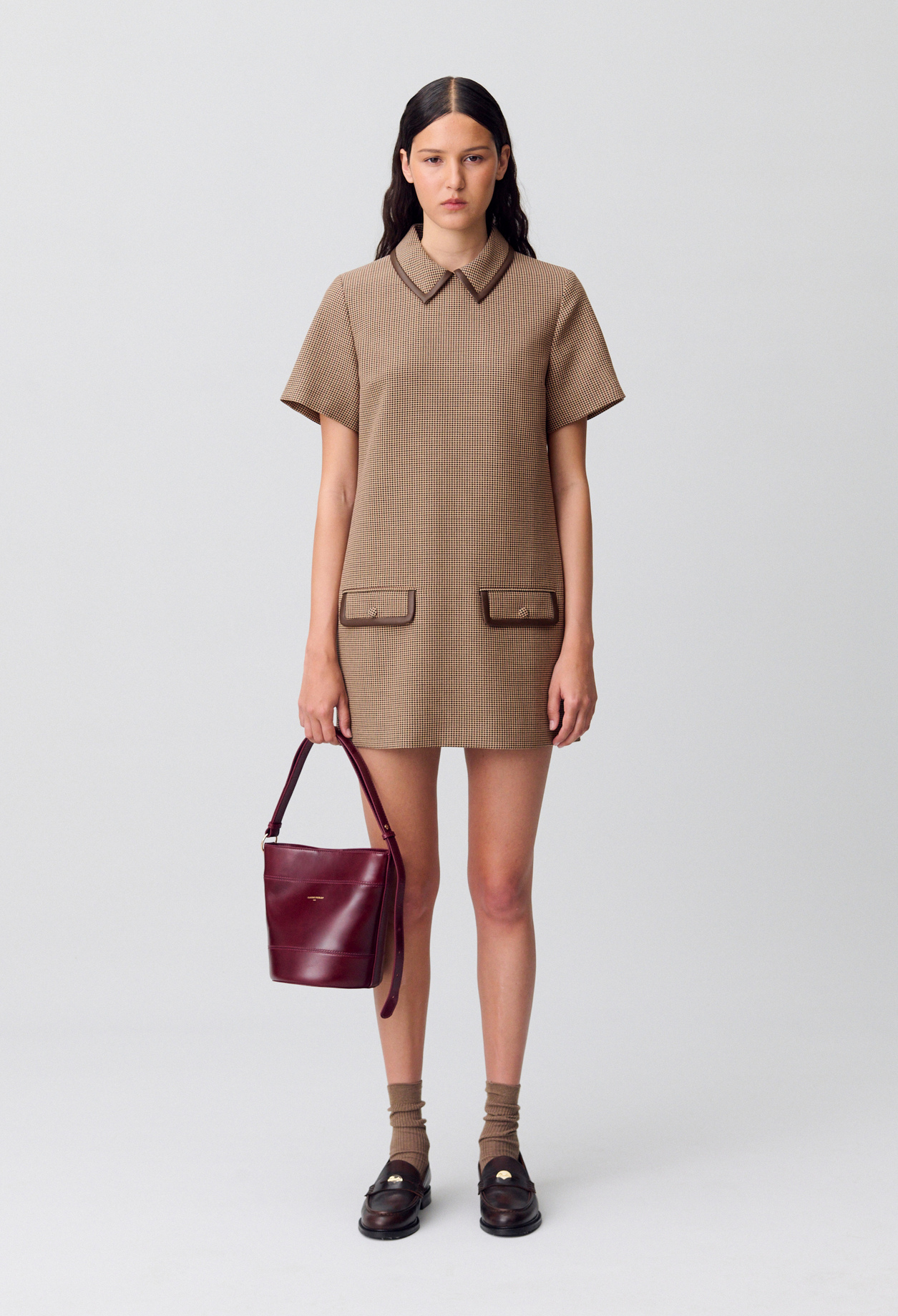 Shift dress with leather detailing for women | Claudie Pierlot